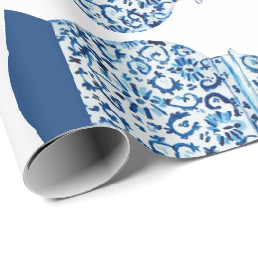 Handgeschilderd blauw en witte gember pot cadeaupapier (Rol Hoek)