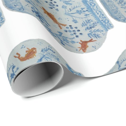 Handgeschilderd blauw en witte gember pot cadeaupapier (Rol Hoek)