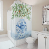 Handgeschilderd blauw en witte gember pot douchegordijn (In situ)