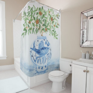 Handgeschilderd blauw en witte gember pot douchegordijn