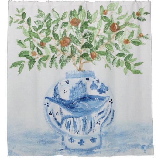 Handgeschilderd blauw en witte gember pot douchegordijn (Voorkant)