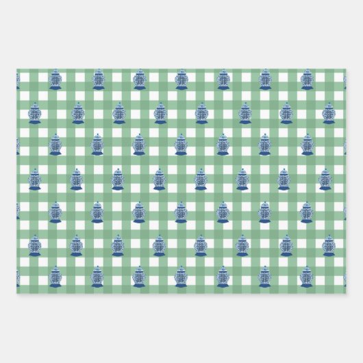 Handgeschilderd blauw en witte gember pot inpakpapier vel (Voorkant)