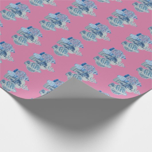 Handgeschilderd blauw en witte gember potten cadeaupapier (Hoek)