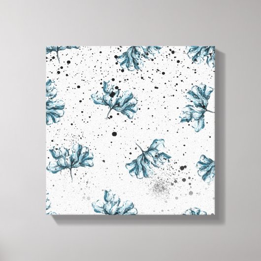 Handgeschilderd blauw Floral ontwerp Canvas Afdruk (Voorkant)