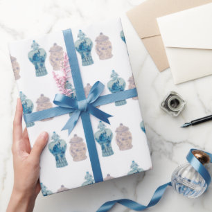 Handgeschilderd blauw gember verlooppapier cadeaupapier