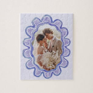 Handgeschilderd blauw geschulpte ovale foto lijst legpuzzel