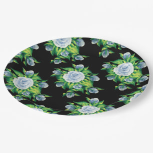 Handgeschilderd blauw Rozen Patroonpapier Borden Papieren Bordje