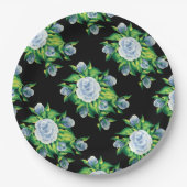 Handgeschilderd blauw Rozen Patroonpapier Borden Papieren Bordje (Voorkant)