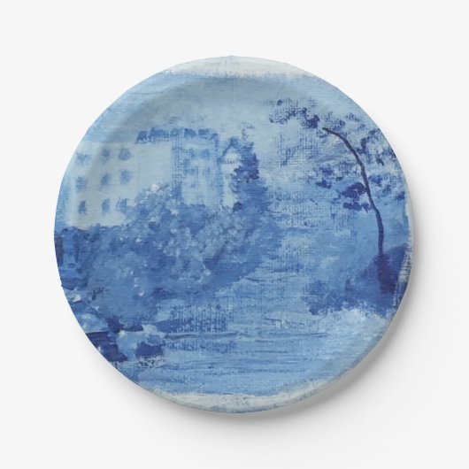 Handgeschilderd blauw Wilde Ginger Jars Toile Papieren Bordje (Voorkant)