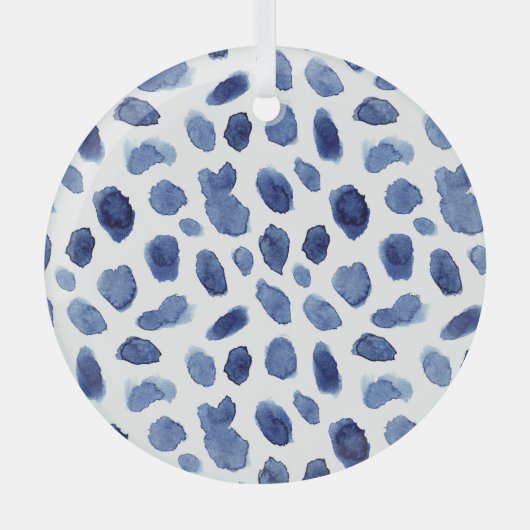 Handgeschilderd, blauwe Waterverf vlekken. Glas Ornament (Voorkant)