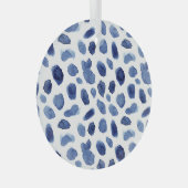 Handgeschilderd, blauwe Waterverf vlekken. Glas Ornament (Voorkant Rechts)