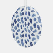 Handgeschilderd, blauwe Waterverf vlekken. Glas Ornament (Voorkant links)