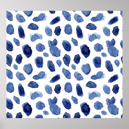 Handgeschilderd, blauwe Waterverf vlekken. Poster (Voorkant)