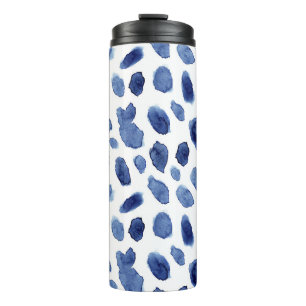 Handgeschilderd, blauwe Waterverf vlekken. Thermosbeker