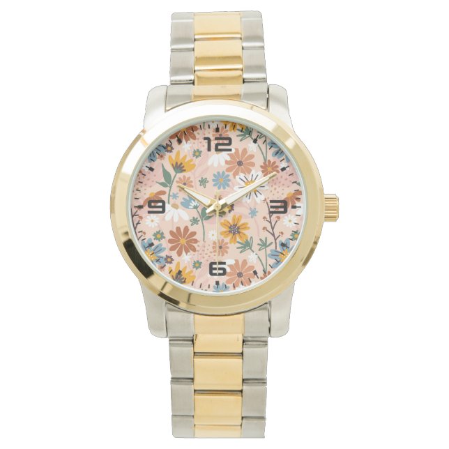 Handgeschilderd bloemmotief-23136 horloge (Voorkant)