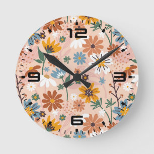 Handgeschilderd bloemmotief-23136 ronde klok