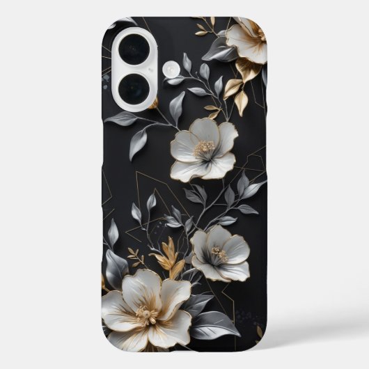 Handgeschilderd bloemontwerp met goud en zilver Case-Mate iPhone case (Achterkant)