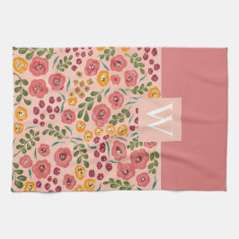 Handgeschilderd Bloemroze Rode Naam Monogram Theedoek