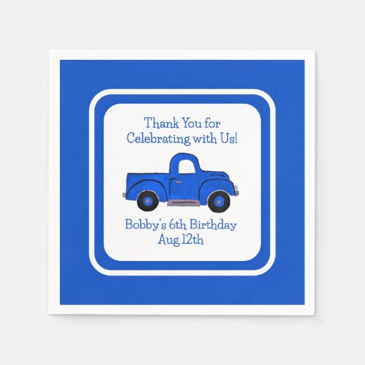 Handgeschilderd  Blue Truck BORDER Servet (Voorkant)