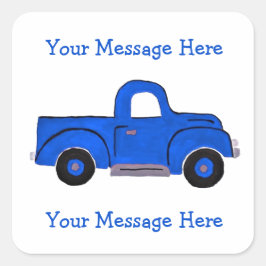 Handgeschilderd  Blue Truck Design Vierkante Sticker