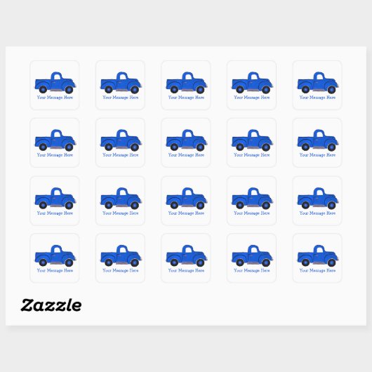 Handgeschilderd  Blue Truck Design Vierkante Sticker (Vel)