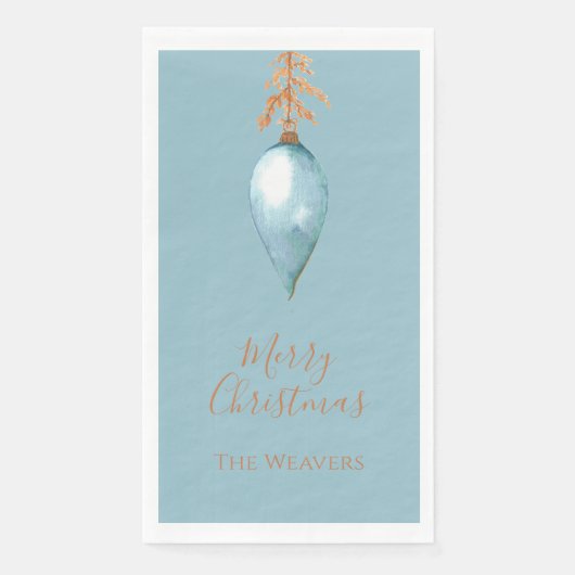 Handgeschilderd Botanisch Blauw Waterverf Kerst Servet (Voorkant)