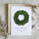Handgeschilderd Boxwood Wreath Merry Kerstmis Feestdagen Kaart<br><div class="desc">vrolijk kerstfeest | Stuur uw vakantiewensen naar vrienden en familie met deze aanpasbare kerstkaart. Deze groene kerstkaart is voorzien van een handgeschilderde buxuskrans. Personaliseer door uw gegevens toe te voegen. Deze aangepaste kerstkaart is verkrijgbaar in andere kleuren en karton. Overeenkomende objecten zijn beschikbaar.</div>