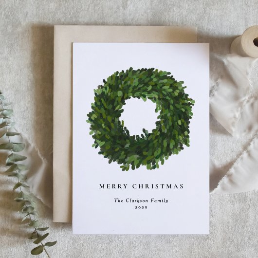 Handgeschilderd Boxwood Wreath Merry Kerstmis Feestdagen Kaart