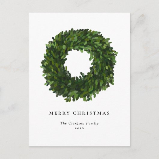 Handgeschilderd Boxwood Wreath Merry Kerstmis Feestdagenkaart (Voorkant)
