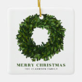 Handgeschilderd Boxwood Wreath Merry Kerstmis Keramisch Ornament (Voorkant)