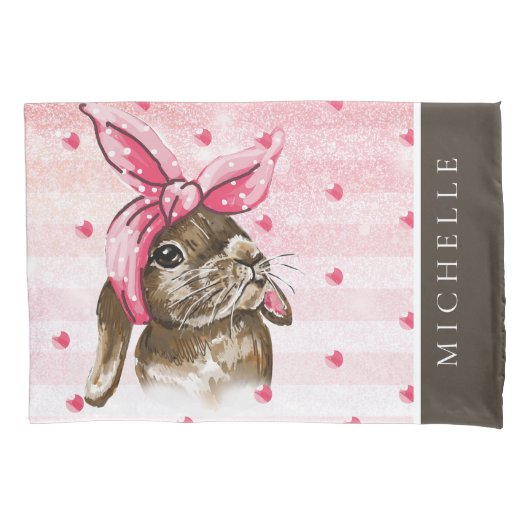 Handgeschilderd Bunny glitter monogram Kussensloop (Voorkant)