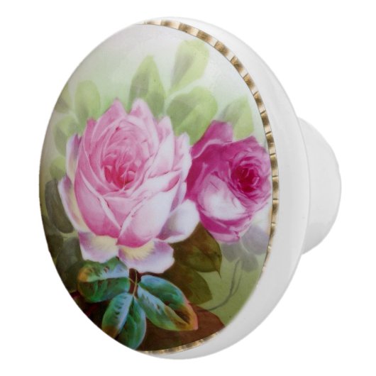 Handgeschilderd China Kijk roze rozen Antiek Keramische Knop (Rechts)