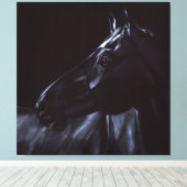 Handgeschilderd elegant zwart paard canvas afdruk (Insitu (Houten vloer))