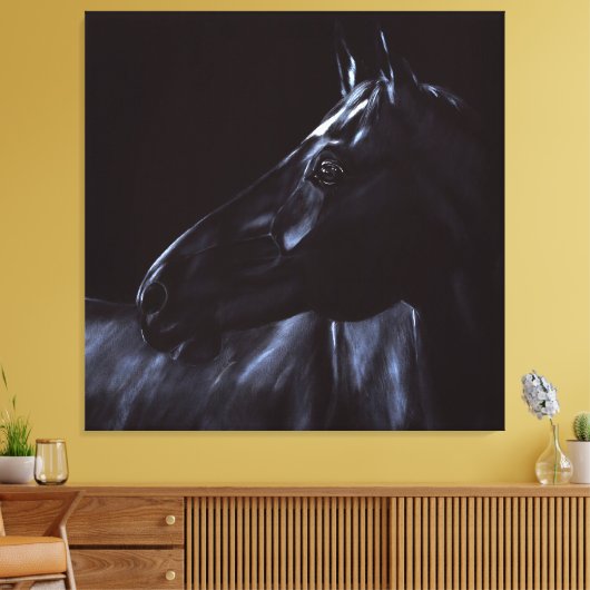 Handgeschilderd elegant zwart paard canvas afdruk (Insitu (Woonkamer))