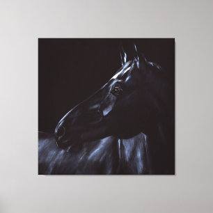 Handgeschilderd elegant zwart paard canvas afdruk