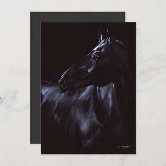 Handgeschilderd elegant zwart paard kaart (Voorkant / Achterkant)