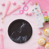 Handgeschilderd elegant zwart paard papieren bordje (Feest)