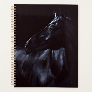 Handgeschilderd elegant zwart paard planner
