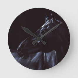 Handgeschilderd elegant zwart paard ronde klok