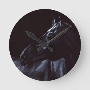 Handgeschilderd elegant zwart paard ronde klok