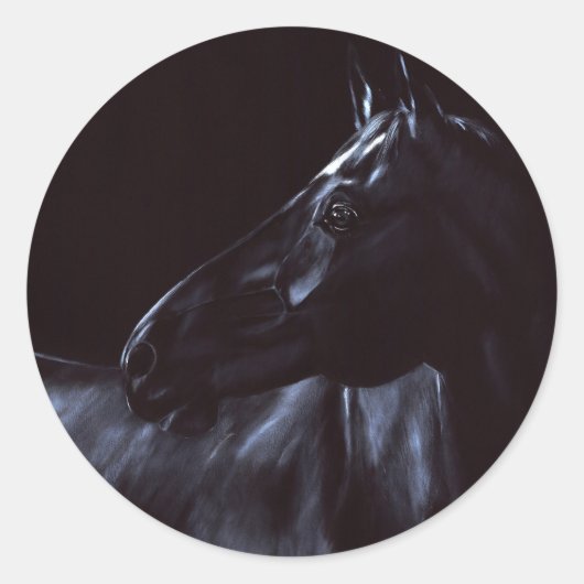 Handgeschilderd elegant zwart paard ronde sticker (Voorkant)