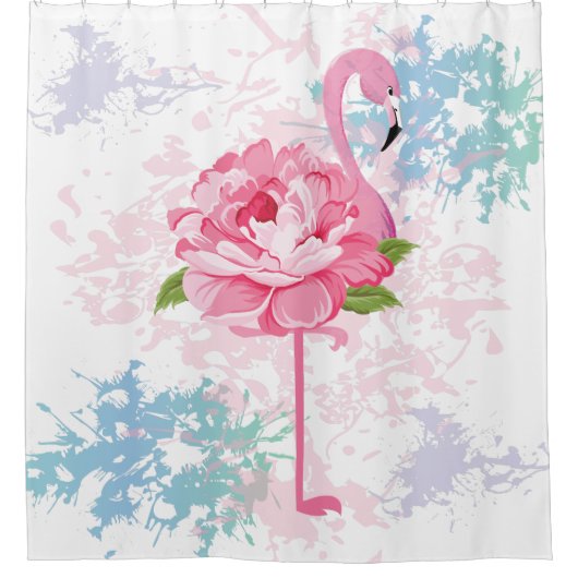 Handgeschilderd flamingo ontwerp douchegordijn (Voorkant)