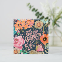 Handgeschilderd Flower Birthday wenskaart