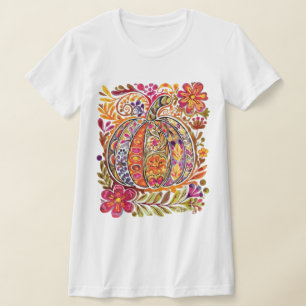 Handgeschilderd Folk Art Pumpkin T-shirt – Rustiek