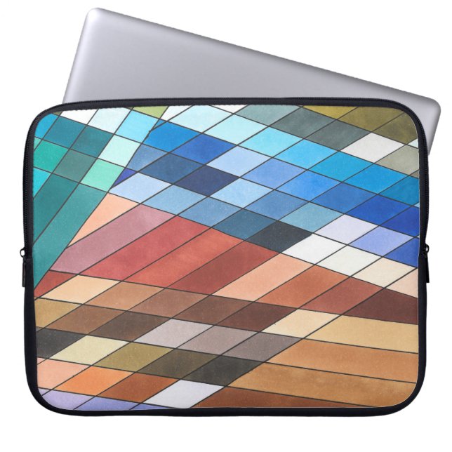 Handgeschilderd Geometrisch Abstract Patroon Laptop Sleeve (Voorkant)