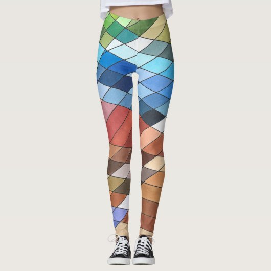 Handgeschilderd geometrisch Abstract patroon Leggings (Voorkant)