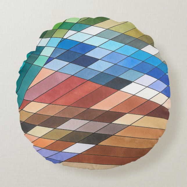Handgeschilderd Geometrisch Abstract Patroon Rond Kussen (Voorkant)