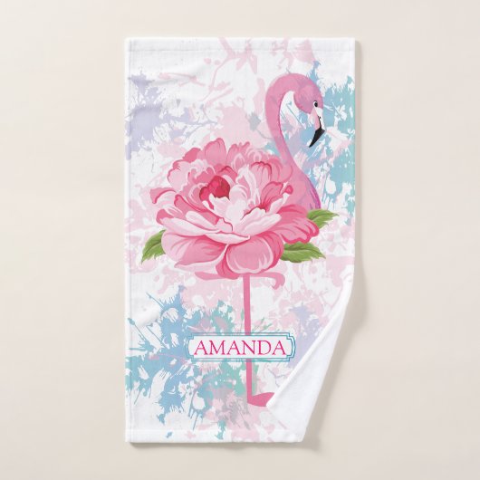 Handgeschilderd Gepersonaliseerde roze flamingo Handdoek (Handdoek)