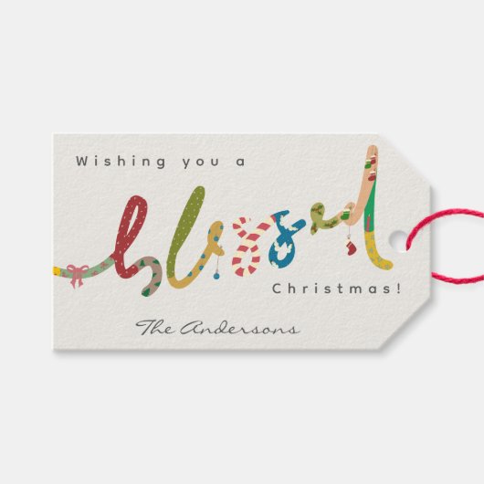 Handgeschilderd gezegend kerstcadeau Label Cadeaulabel (Voorkant (Horizontaal))