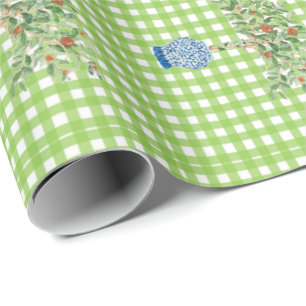 Handgeschilderd gingham-Sinaasappel omslagpapier Cadeaupapier